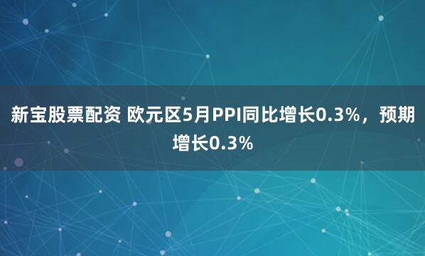 新宝股票配资 欧元区5月PPI同比增长0.3%，预期增长0.3%